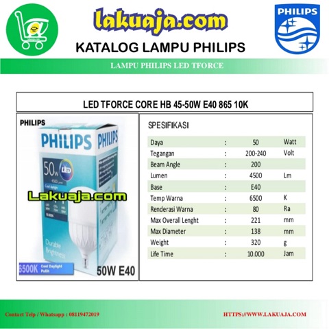 Katalog Lampu Philips LED TFORCE 50watt E40 10K