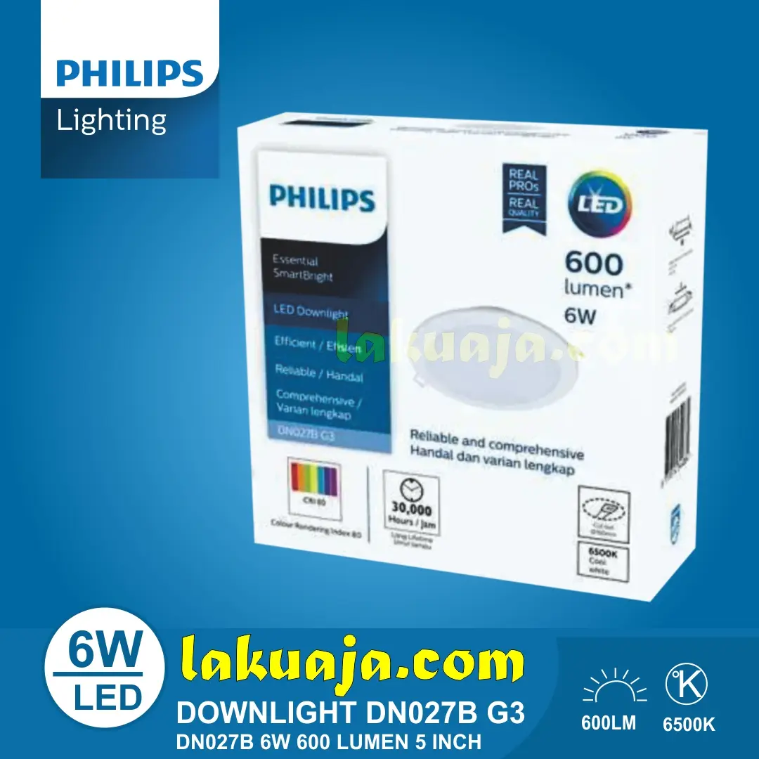 lampu downlight philips led6 dn027b 6w 4 inch 600 lumen